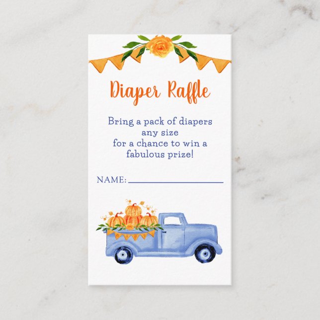 Little Pumpkin Boy Baby Shower Diaper Raffle Enclosure Card (Front)