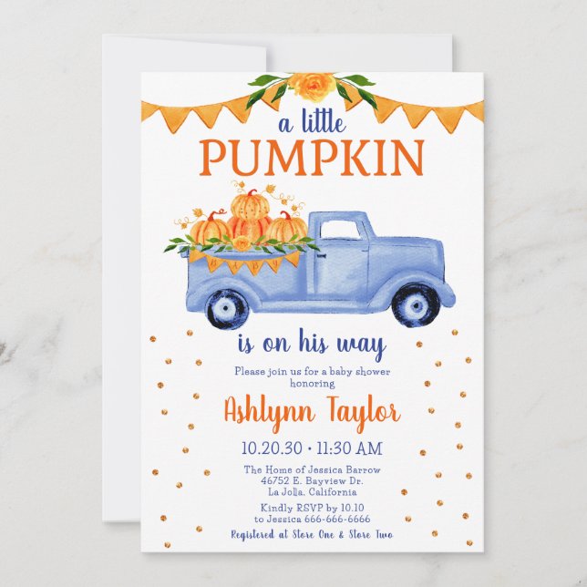 Little Pumpkin Boy Baby Shower Invitation (Front)