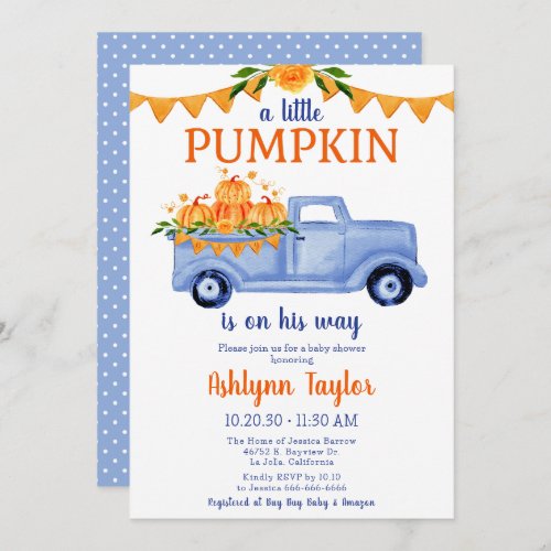 Little Pumpkin Boy Baby Shower Invitation