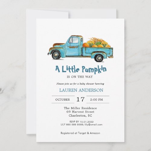 Little Pumpkin Boy Baby Shower  Invitation