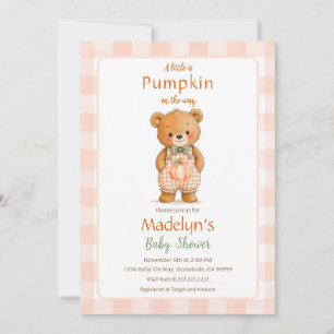 Little Pumpkin Boy Baby Shower Invitation Gingham 