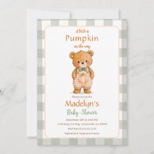Little Pumpkin Boy Baby Shower Invitation Gingham 
