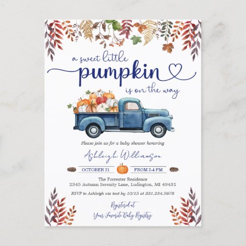 Little Pumpkin Boy Baby Shower Invitation Postcard