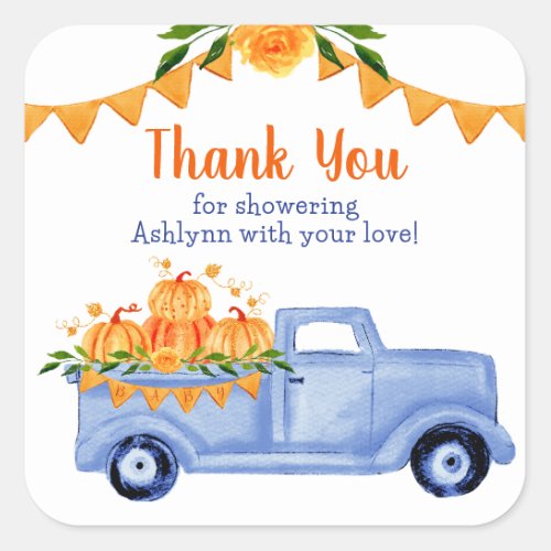 Little Pumpkin Boy Baby Shower Thank You Square Sticker