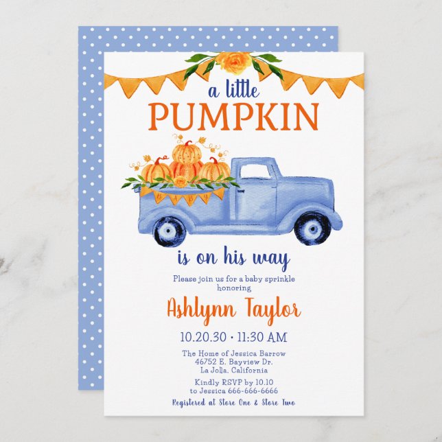 Little Pumpkin Boy Baby Sprinkle Invitation (Front/Back)