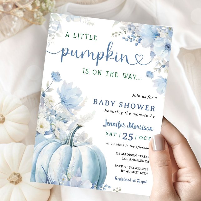Little Pumpkin Boy Blue Fall Baby Shower Invitation (Creator Uploaded)