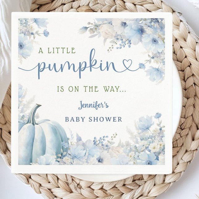 Little Pumpkin Boy Blue Fall Baby Shower Paper Napkins (Creator Uploaded)