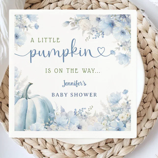 Little Pumpkin Boy Blue Fall Baby Shower Paper Napkins | Zazzle