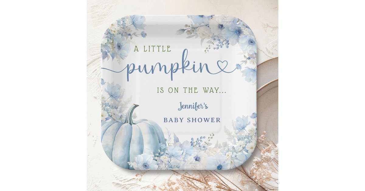 Little Pumpkin Boy Blue Fall Baby Shower Paper Plates | Zazzle