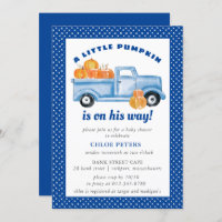 Little Pumpkin Boy Blue Truck  Fall Baby Shower Invitation