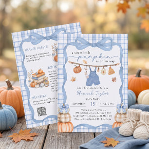 Little Pumpkin Boy Clothes Fall Baby Shower Invitation