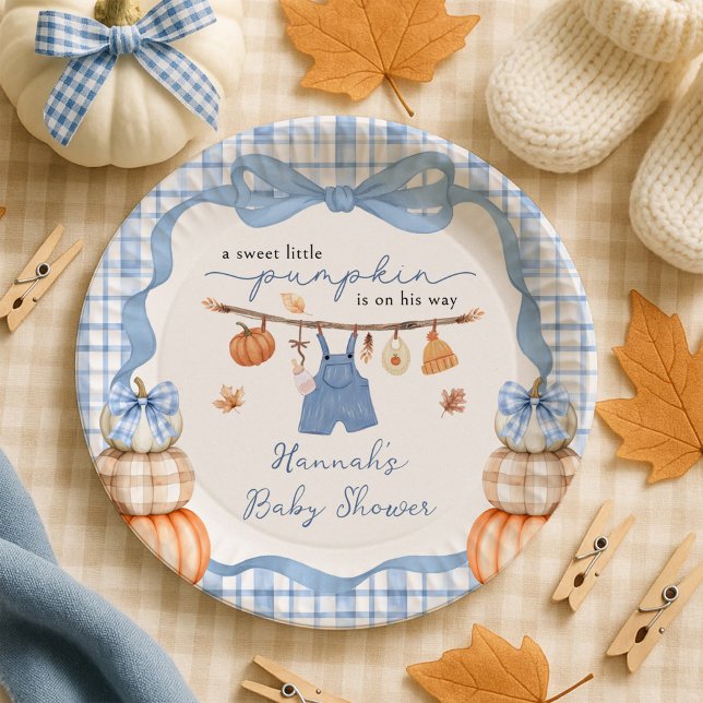 Little Pumpkin Boy Clothes Fall Baby Shower Paper Plates (Creator Uploaded)
