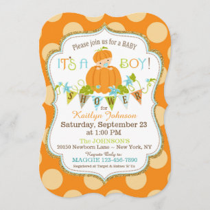 Little Pumpkin Boy Fall Baby Shower Invitations