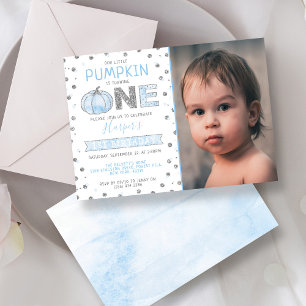 Little Pumpkin Boys 1st Birthday Photo Invitation