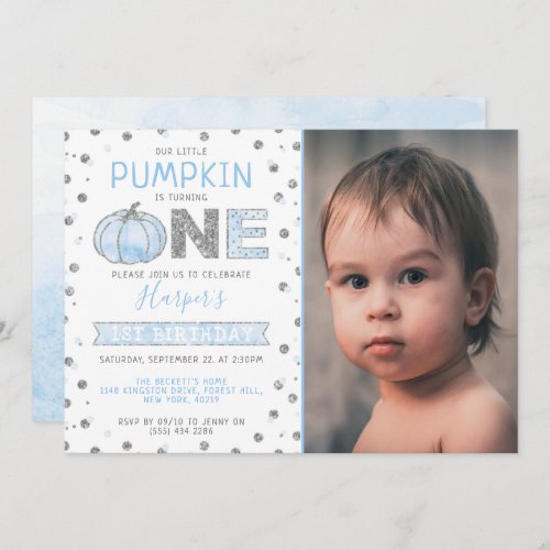 Little Pumpkin Boys 1st Birthday Photo Invitation