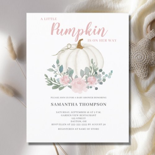 Little Pumpkin Budget Girl Baby Shower Invitation