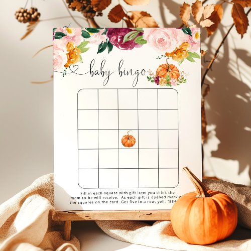 Little pumpkin burgundy floral baby bingo game