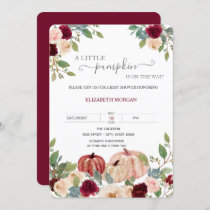 Little Pumpkin Burgundy Flowers Baby Shower Invitation