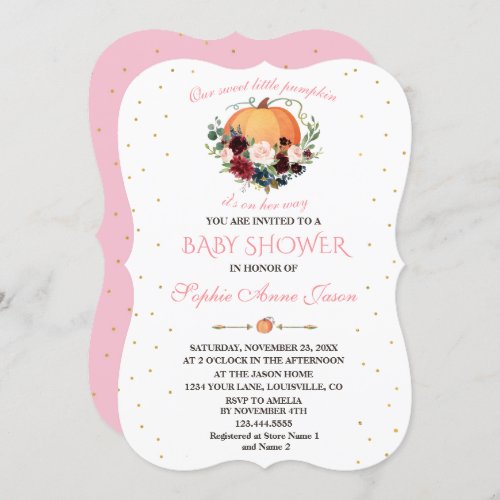 Little Pumpkin Burgundy Navy Floral Baby Shower Invitation