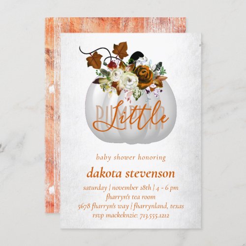 Little Pumpkin  Burnt Orange Floral Baby Shower Invitation