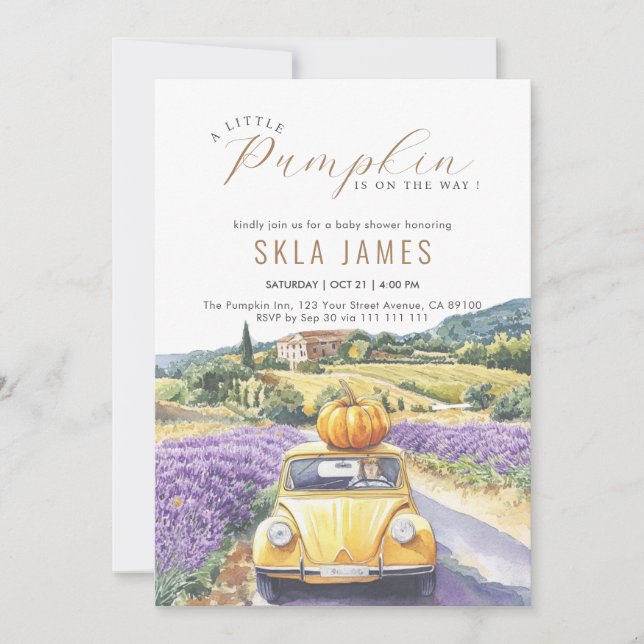 Little Pumpkin Car Fall Autumn Babyshower Invite (Front)
