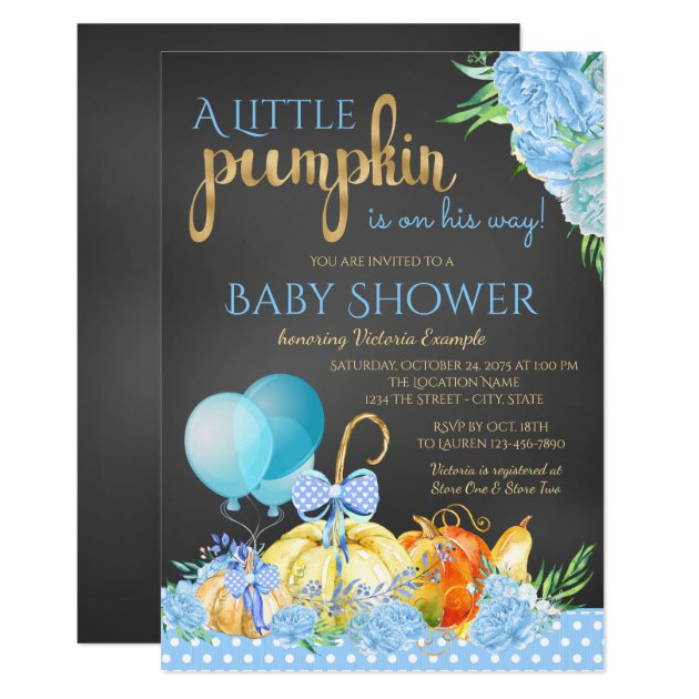 Little Pumpkin Chalkboard Boys Fall Baby Shower Invitation