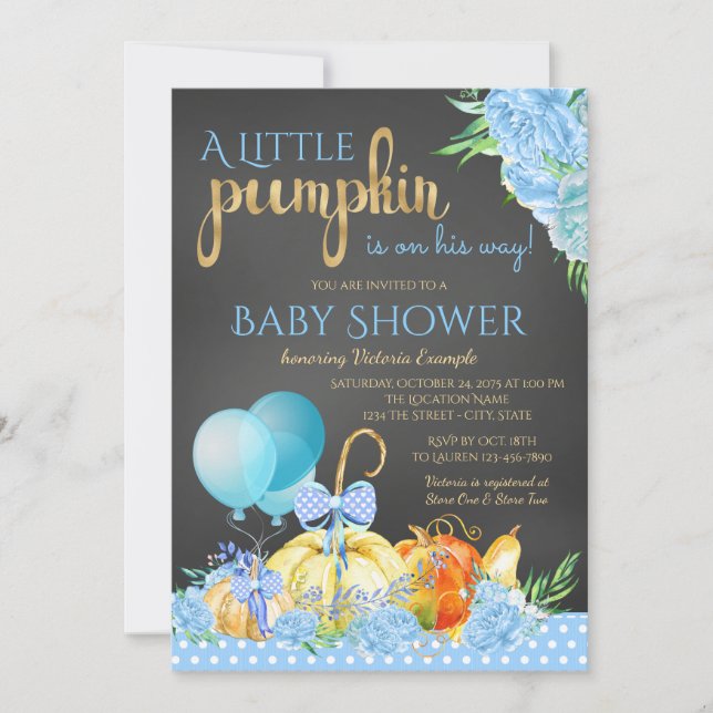 Little Pumpkin Chalkboard Boys Fall Baby Shower Invitation (Front)