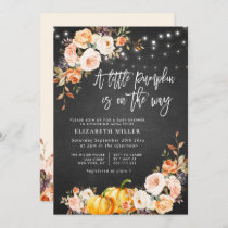 little pumpkin chalkboard fall floral baby shower invitation