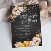 little pumpkin chalkboard fall floral baby shower invitation