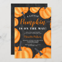 Little pumpkin chalkboard orange fall baby shower invitation