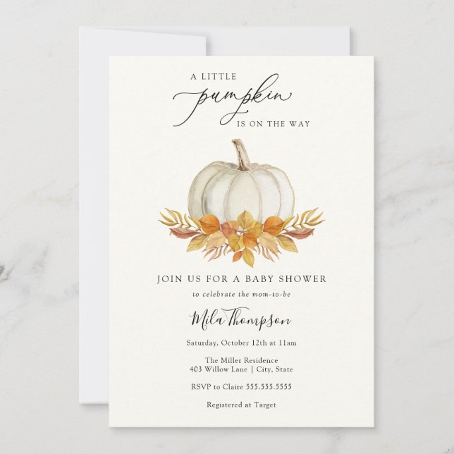 Little Pumpkin Classic Fall Baby Shower Invitation (Front)