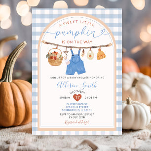 Little Pumpkin Clothes Autumn Gingham Baby Shower Invitation