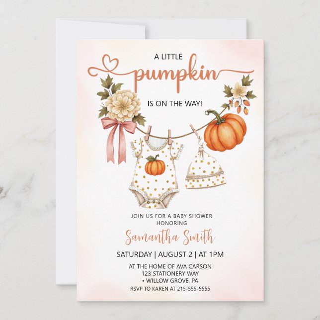 Little Pumpkin Clothes  Girl Baby shower Invitation (Front)