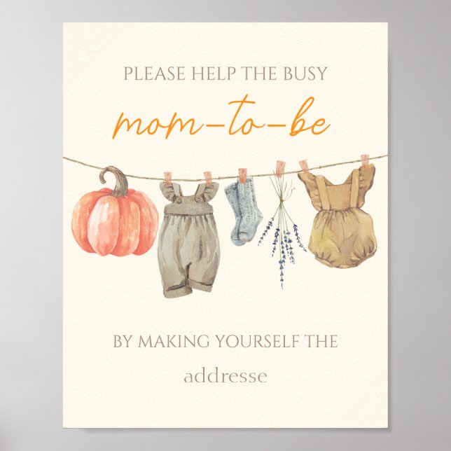Little Pumpkin Clothes Help Busy Mom-to-Be Address Poster (Front)