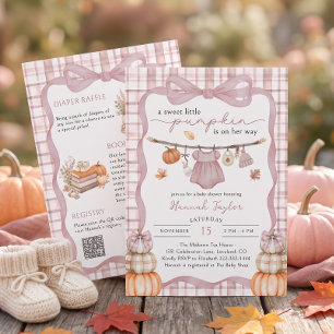 Little Pumpkin Clothesline Fall Girl Baby Shower Invitation