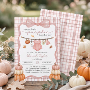 Little Pumpkin Clothesline Fall Girl Baby Shower Invitation