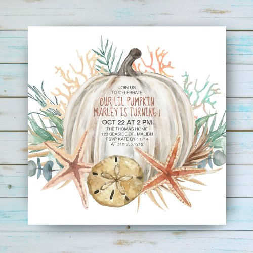 Little Pumpkin Coastal Fall Kids Birthday Invitation