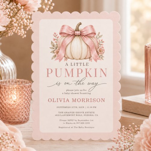 Fall Little Pumpkin Pink baby shower invitation