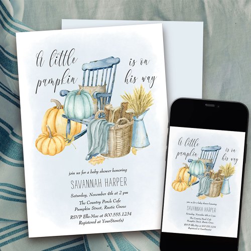 Little Pumpkin Country Porch Boy Baby Shower Invitation