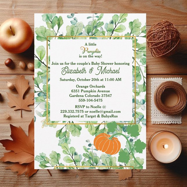 Little Pumpkin Couples Baby Shower Autumn Foliage  Invitation (Little Pumpkin Couples Baby Shower Autumn Foliage Invitation)