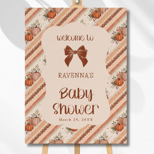 Little Pumpkin Cream Orange Striped Bow Welcome Foam Board