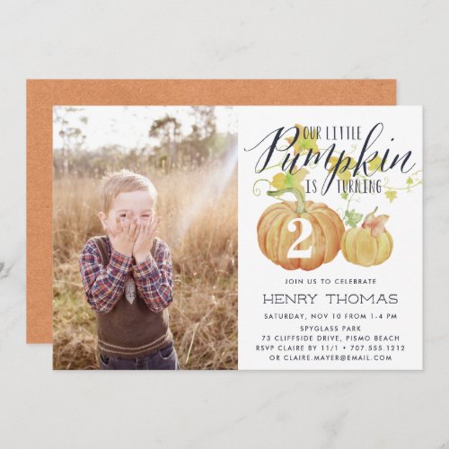 Little Pumpkin Custom Age Birthday Party Photo Invitation