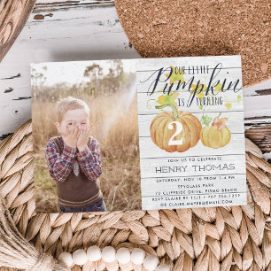 Little Pumpkin Custom Age Birthday Party Photo Invitation