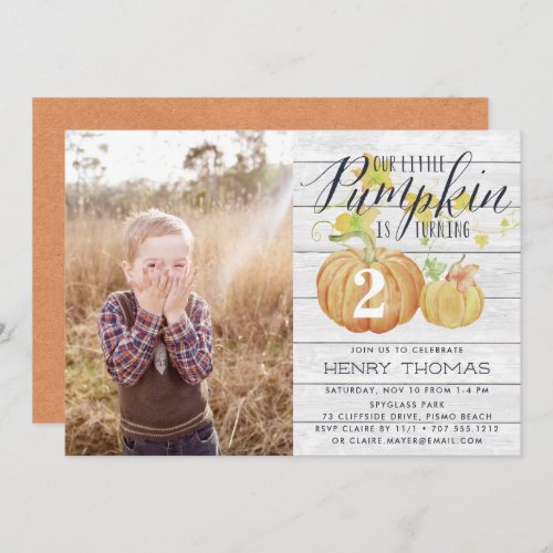 Little Pumpkin Custom Age Birthday Party Photo Invitation