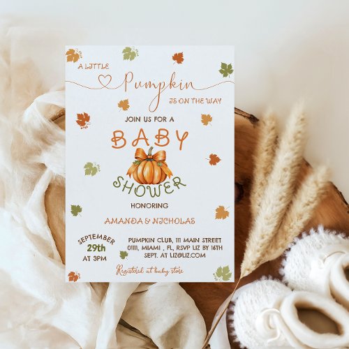 Little Pumpkin Cute Baby Shower Fall Autumn  Invitation