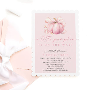 Little Pumpkin Cute Pink Girl Baby Shower Invitation