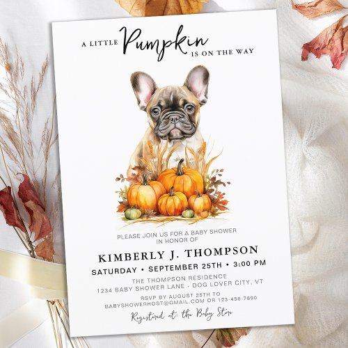 Little Pumpkin Cute Puppy Simple Fall Baby Shower Invitation