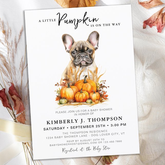 Little Pumpkin Cute Puppy Simple Fall Baby Shower Invitation (Creator Uploaded)