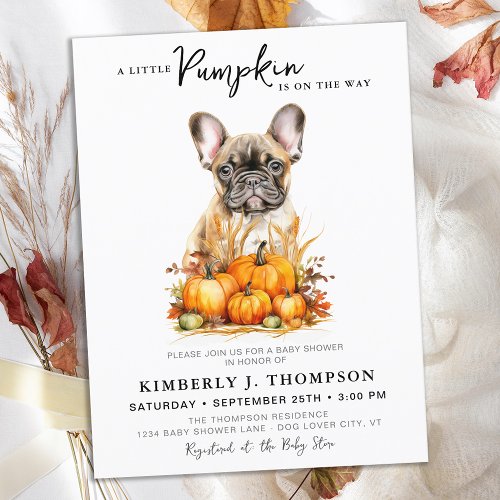 Little Pumpkin Cute Puppy Simple Fall Baby Shower Invitation Postcard