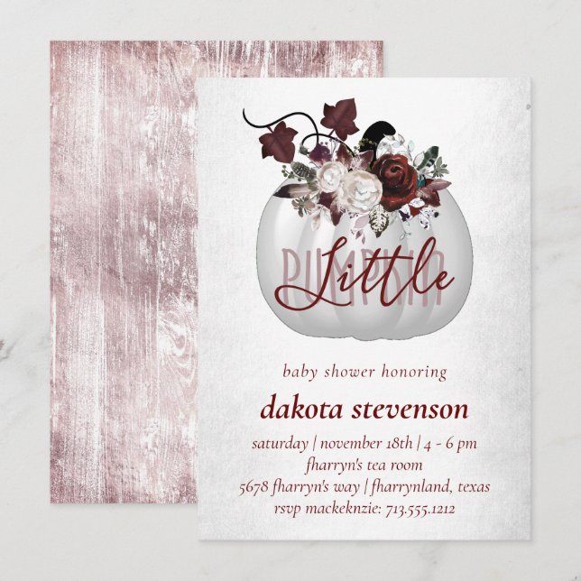 Little Pumpkin | Dark Red Pink Floral Baby Shower Invitation (Front/Back)
